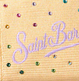 Borsa Colette in paglia beige naturale con decorazione in strass