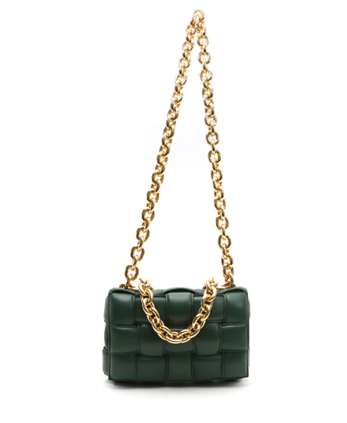 Borsa a tracolla Bottega Veneta Cassette in pelle intrecciata verde-pino