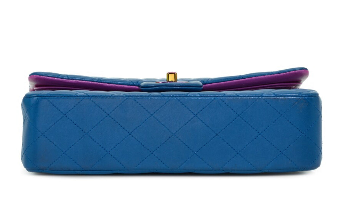 Chanel
Blue Quilted Lambskin Medium Classic Double Flap Rainbow Ruthenium Hardware, 2021