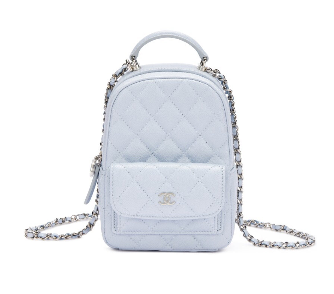 Chanel
Light Blue Quilted Caviar Mini Backpack Silver Hardware