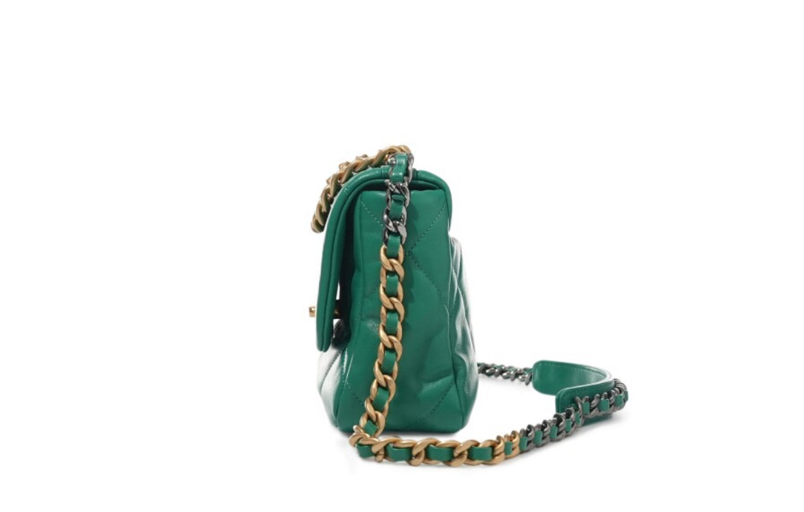 Chanel
Green Quilted Lambskin Chanel 19 Flap Gold and Ruthenium Hardware, 2020-21