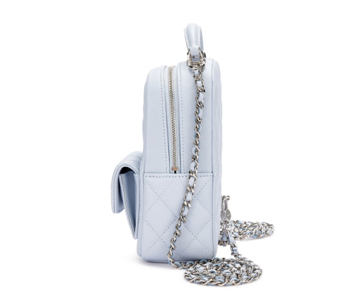Chanel
Light Blue Quilted Caviar Mini Backpack Silver Hardware