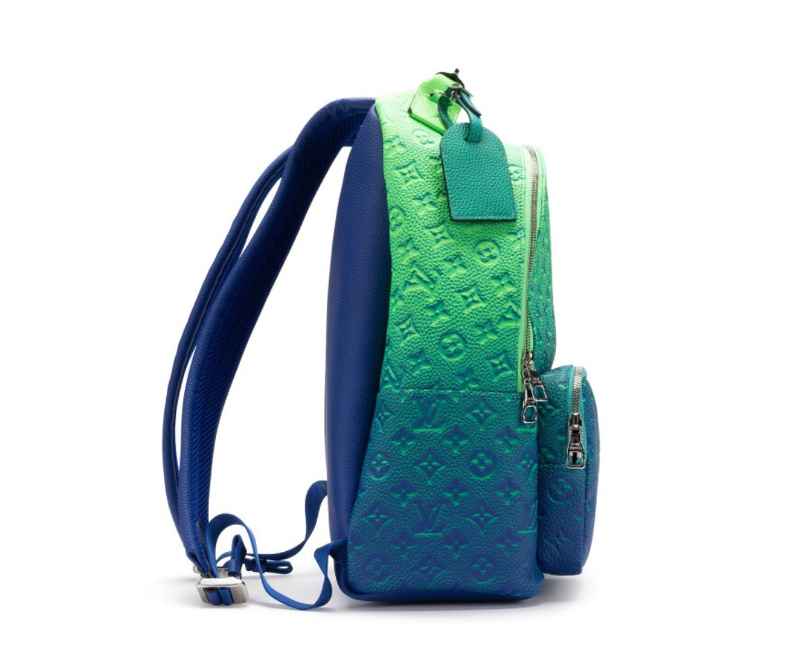 Louis Vuitton
Virgil Abloh Blue and Neon Green Gradient Illusion Taurillon Multipocket Backpack Silver Hardware, 2022