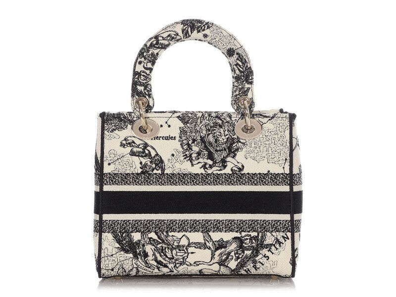 Christian Dior
Black and White Embroidered Toile de Jouy Zodiac Lady D-lite Gold Hardware