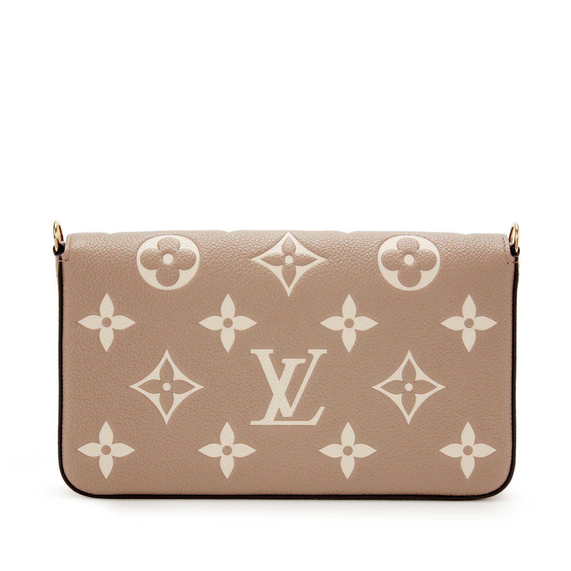 Louis Vuitton
Tourterelle and Crème Monogram Empreinte Pochette Félicie Gold Hardware, 2021