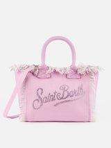 Borsa Colette in tela di cotone rosa con strass