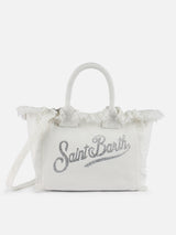 Borsa Colette in tela di cotone bianca con strass