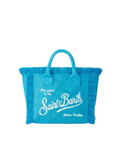 Borsa a mano Colette in spugna bluette con motivo a margherite in rilievo