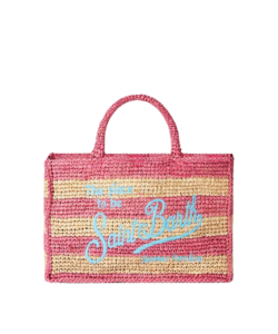 Borsa Colette in rafia a righe bianche e rosa