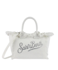 Borsa Colette in tela di cotone bianca con strass