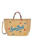 Borsa Colette in paglia beige naturale con decorazione di perline di legno