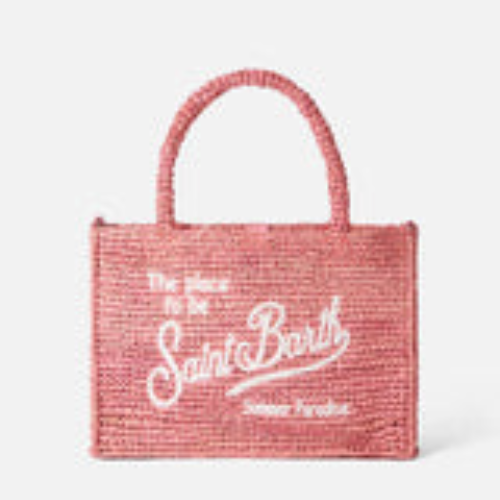 Borsa Colette in rafia rosa con ricamo Saint Barth