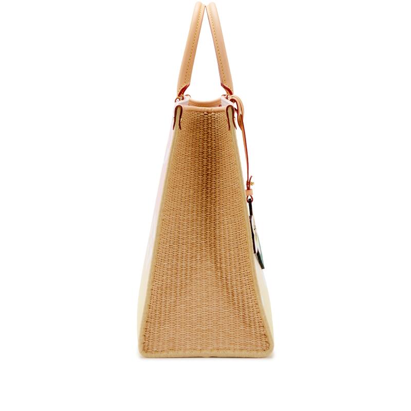 Louis Vuitton Light Pink and Yellow Giant Monogram Canvas and Raffia By the Pool Hawaii OnTheGo GM Gold Hardware, 2021