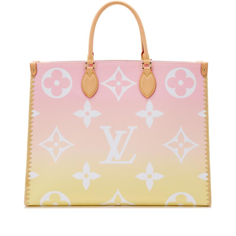 Louis Vuitton Light Pink and Yellow Giant Monogram Canvas and Raffia By the Pool Hawaii OnTheGo GM Gold Hardware, 2021