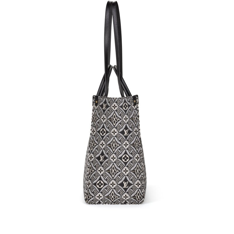 Louis Vuitton Black and White Jacquard and Calfskin Since 1854 On The Go GM Tote Gold Hardware, 2020
