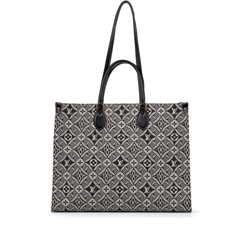 Louis Vuitton Black and White Jacquard and Calfskin Since 1854 On The Go GM Tote Gold Hardware, 2020