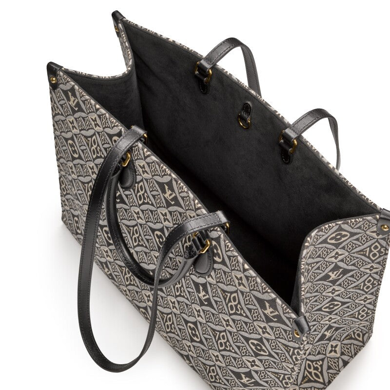 Louis Vuitton Black and White Jacquard and Calfskin Since 1854 On The Go GM Tote Gold Hardware, 2020