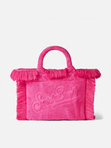 Borsa a mano Colette in morbida spugna fucsia con logo in rilievo