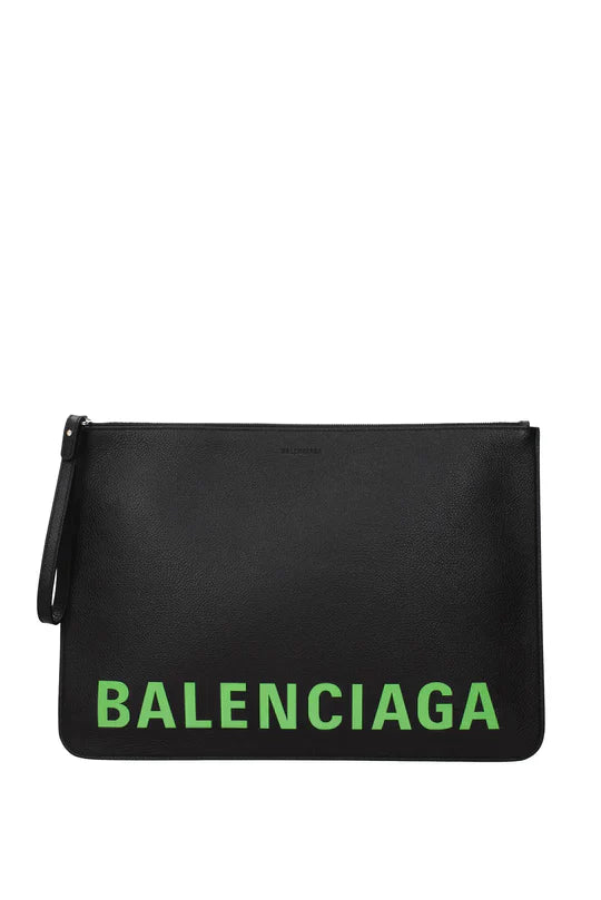 BALENCIAGA Pochette Pelle Nero Verde Fluo